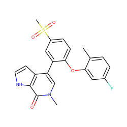 Cc1ccc(F)cc1Oc1ccc(S(C)(=O)=O)cc1-c1cn(C)c(=O)c2[nH]ccc12 ZINC000146321333