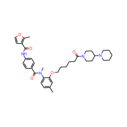 Cc1ccc(N(C)C(=O)c2ccc(NC(=O)c3ccoc3C)cc2)c(OCCCCCC(=O)N2CCC(N3CCCCC3)CC2)c1 ZINC000026397385