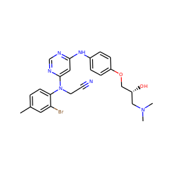 Cc1ccc(N(CC#N)c2cc(Nc3ccc(OC[C@H](O)CN(C)C)cc3)ncn2)c(Br)c1 ZINC000001487879