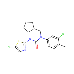 Cc1ccc(N(CC2CCCC2)C(=O)Nc2ncc(Cl)s2)cc1Cl ZINC000028135132