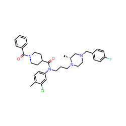 Cc1ccc(N(CCCN2CCN(Cc3ccc(F)cc3)C[C@H]2C)C(=O)C2CCN(C(=O)c3ccccc3)CC2)cc1Cl ZINC000299856212