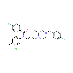 Cc1ccc(N(CCCN2CCN(Cc3ccc(F)cc3)C[C@H]2C)C(=O)c2ccc(F)cc2)cc1Cl ZINC000299859464