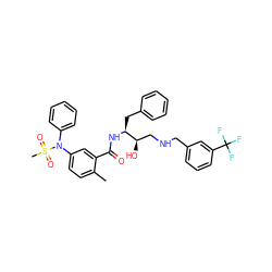 Cc1ccc(N(c2ccccc2)S(C)(=O)=O)cc1C(=O)N[C@@H](Cc1ccccc1)[C@H](O)CNCc1cccc(C(F)(F)F)c1 ZINC000058468485