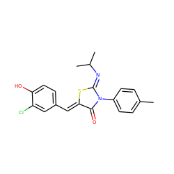 Cc1ccc(N2C(=O)/C(=C/c3ccc(O)c(Cl)c3)S/C2=N\C(C)C)cc1 ZINC000049089572