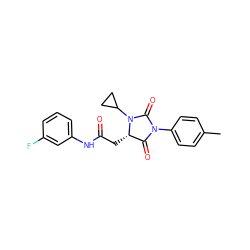 Cc1ccc(N2C(=O)[C@H](CC(=O)Nc3cccc(F)c3)N(C3CC3)C2=O)cc1 ZINC000004704150