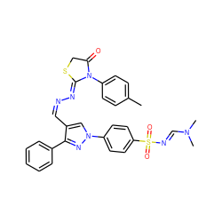 Cc1ccc(N2C(=O)CS/C2=N\N=C/c2cn(-c3ccc(S(=O)(=O)/N=C/N(C)C)cc3)nc2-c2ccccc2)cc1 ZINC000101269333