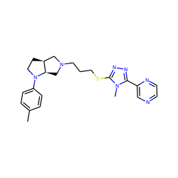 Cc1ccc(N2CC[C@H]3CN(CCCSc4nnc(-c5cnccn5)n4C)C[C@H]32)cc1 ZINC000653723354