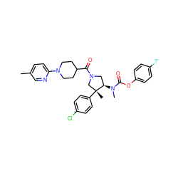 Cc1ccc(N2CCC(C(=O)N3C[C@@H](N(C)C(=O)Oc4ccc(F)cc4)[C@](C)(c4ccc(Cl)cc4)C3)CC2)nc1 ZINC000169698946