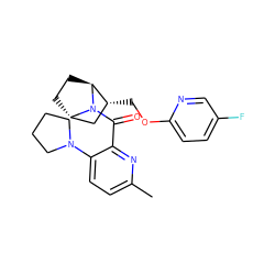 Cc1ccc(N2CCCC2)c(C(=O)N2[C@H]3CC[C@H]2[C@H](COc2ccc(F)cn2)C3)n1 ZINC000226038007