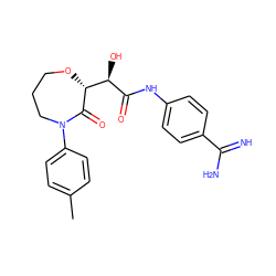 Cc1ccc(N2CCCO[C@H]([C@@H](O)C(=O)Nc3ccc(C(=N)N)cc3)C2=O)cc1 ZINC000068208978