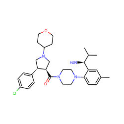 Cc1ccc(N2CCN(C(=O)[C@@H]3CN(C4CCOCC4)C[C@H]3c3ccc(Cl)cc3)CC2)c([C@@H](N)C(C)C)c1 ZINC000028824134