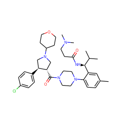 Cc1ccc(N2CCN(C(=O)[C@H]3CN(C4CCOCC4)C[C@@H]3c3ccc(Cl)cc3)CC2)c([C@@H](NC(=O)CCN(C)C)C(C)C)c1 ZINC000029131054