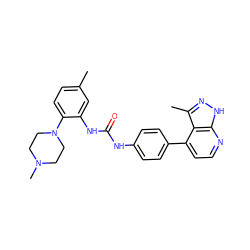 Cc1ccc(N2CCN(C)CC2)c(NC(=O)Nc2ccc(-c3ccnc4[nH]nc(C)c34)cc2)c1 ZINC001772571101