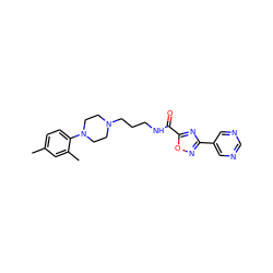 Cc1ccc(N2CCN(CCCNC(=O)c3nc(-c4cncnc4)no3)CC2)c(C)c1 ZINC000029043098