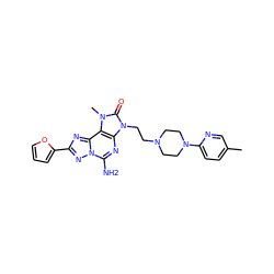 Cc1ccc(N2CCN(CCn3c(=O)n(C)c4c3nc(N)n3nc(-c5ccco5)nc43)CC2)nc1 ZINC000148686970