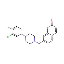 Cc1ccc(N2CCN(Cc3ccc4ccc(=O)oc4c3)CC2)cc1Cl ZINC000053186222