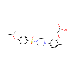 Cc1ccc(N2CCN(S(=O)(=O)c3ccc(OC(C)C)cc3)CC2)cc1OCC(=O)O ZINC001772635152