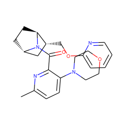 Cc1ccc(N2CCOCC2)c(C(=O)N2[C@H]3CC[C@H]2[C@H](COc2ccccn2)C3)n1 ZINC000220718537