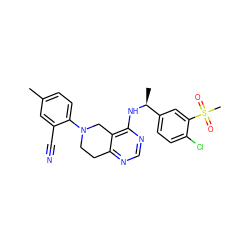 Cc1ccc(N2CCc3ncnc(N[C@@H](C)c4ccc(Cl)c(S(C)(=O)=O)c4)c3C2)c(C#N)c1 ZINC000148535794