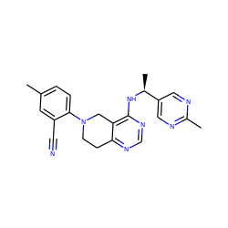 Cc1ccc(N2CCc3ncnc(N[C@@H](C)c4cnc(C)nc4)c3C2)c(C#N)c1 ZINC000145552196