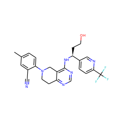 Cc1ccc(N2CCc3ncnc(N[C@@H](CCO)c4ccc(C(F)(F)F)nc4)c3C2)c(C#N)c1 ZINC000148785855