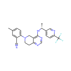 Cc1ccc(N2CCc3ncnc(N[C@H](C)c4ccc(C(F)(F)F)nc4)c3C2)c(C#N)c1 ZINC000148652087