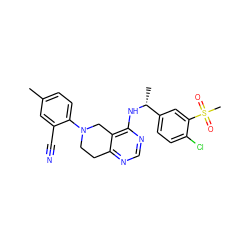 Cc1ccc(N2CCc3ncnc(N[C@H](C)c4ccc(Cl)c(S(C)(=O)=O)c4)c3C2)c(C#N)c1 ZINC000148536011