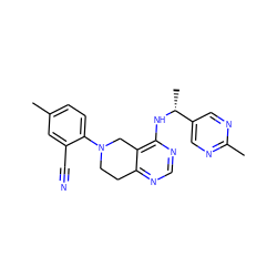 Cc1ccc(N2CCc3ncnc(N[C@H](C)c4cnc(C)nc4)c3C2)c(C#N)c1 ZINC000145552017