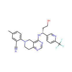 Cc1ccc(N2CCc3ncnc(N[C@H](CCO)c4ccc(C(F)(F)F)nc4)c3C2)c(C#N)c1 ZINC000148786105