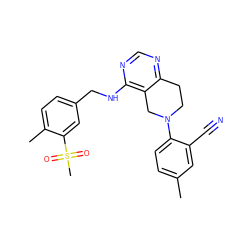 Cc1ccc(N2CCc3ncnc(NCc4ccc(C)c(S(C)(=O)=O)c4)c3C2)c(C#N)c1 ZINC000148306450