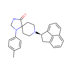 Cc1ccc(N2CNC(=O)C23CCN([C@@H]2Cc4cccc5cccc2c45)CC3)cc1 ZINC000026399285