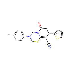 Cc1ccc(N2CSC3=C(C#N)[C@@H](c4cccs4)CC(=O)N3C2)cc1 ZINC000004412409