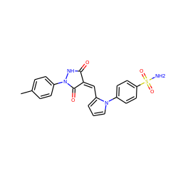 Cc1ccc(N2NC(=O)/C(=C/c3cccn3-c3ccc(S(N)(=O)=O)cc3)C2=O)cc1 ZINC000008438766