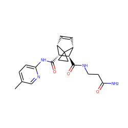 Cc1ccc(NC(=O)[C@@H]2[C@@H]3C=C[C@H]([C@H]2C(=O)NCCC(N)=O)C32CC2)nc1 ZINC000168539310