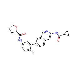 Cc1ccc(NC(=O)[C@H]2CCCO2)cc1-c1ccc2cc(NC(=O)C3CC3)ncc2c1 ZINC000144305615