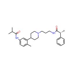 Cc1ccc(NC(=O)C(C)C)cc1C1CCN(CCCNC(=O)[C@H](C)c2ccccc2)CC1 ZINC000028710185