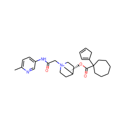 Cc1ccc(NC(=O)C[N+]23CCC(CC2)[C@@H](OC(=O)C2(C4=CC=CC4)CCCCCC2)C3)cn1 ZINC000103291434