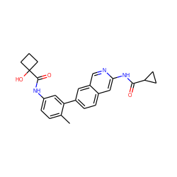 Cc1ccc(NC(=O)C2(O)CCC2)cc1-c1ccc2cc(NC(=O)C3CC3)ncc2c1 ZINC000144283936