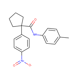 Cc1ccc(NC(=O)C2(c3ccc([N+](=O)[O-])cc3)CCCC2)cc1 ZINC000000608572