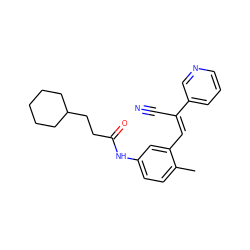 Cc1ccc(NC(=O)CCC2CCCCC2)cc1/C=C(\C#N)c1cccnc1 ZINC000013757514