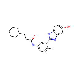 Cc1ccc(NC(=O)CCC2CCCCC2)cc1-c1nc2cc(O)ccc2[nH]1 ZINC000013757520