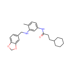 Cc1ccc(NC(=O)CCC2CCCCC2)cc1NCc1ccc2c(c1)OCO2 ZINC000027072909