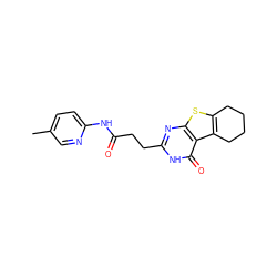 Cc1ccc(NC(=O)CCc2nc3sc4c(c3c(=O)[nH]2)CCCC4)nc1 ZINC000012521943