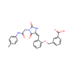 Cc1ccc(NC(=O)CN2C(=O)N/C(=C/c3ccccc3OCc3cccc(C(=O)O)c3)C2=O)cc1 ZINC000008815741