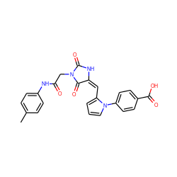 Cc1ccc(NC(=O)CN2C(=O)N/C(=C/c3cccn3-c3ccc(C(=O)O)cc3)C2=O)cc1 ZINC000008683277