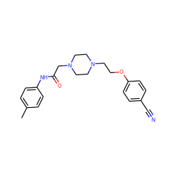 Cc1ccc(NC(=O)CN2CCN(CCOc3ccc(C#N)cc3)CC2)cc1 ZINC000019536831