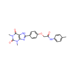 Cc1ccc(NC(=O)COc2ccc(-c3nc4c([nH]3)c(=O)n(C)c(=O)n4C)cc2)cc1 ZINC000028762517