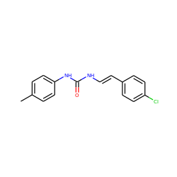 Cc1ccc(NC(=O)N/C=C/c2ccc(Cl)cc2)cc1 ZINC000003105700