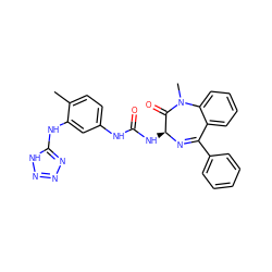 Cc1ccc(NC(=O)N[C@@H]2N=C(c3ccccc3)c3ccccc3N(C)C2=O)cc1Nc1nnn[nH]1 ZINC000013746708