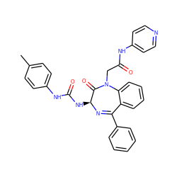 Cc1ccc(NC(=O)N[C@@H]2N=C(c3ccccc3)c3ccccc3N(CC(=O)Nc3ccncc3)C2=O)cc1 ZINC000013732694